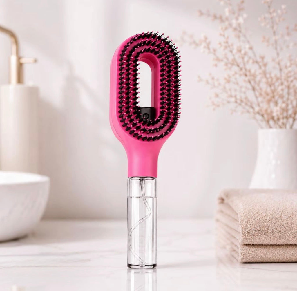 2-in-1 Hair Mist Spray Brush Detangler | Water Spray Hairbrush for Curly, Wavy & Straight Hair | Anti-Frizz