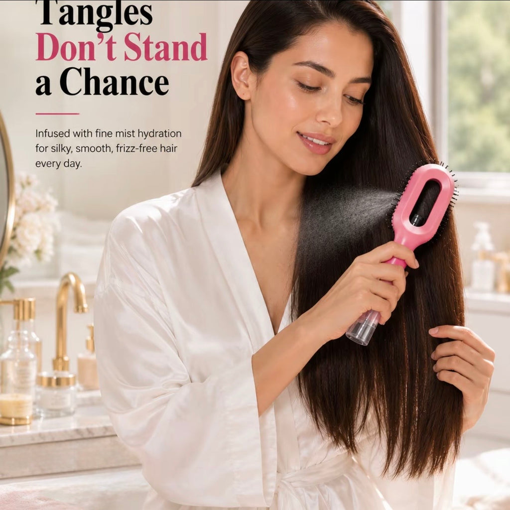 2-in-1 Hair Mist Spray Brush Detangler | Water Spray Hairbrush for Curly, Wavy & Straight Hair | Anti-Frizz