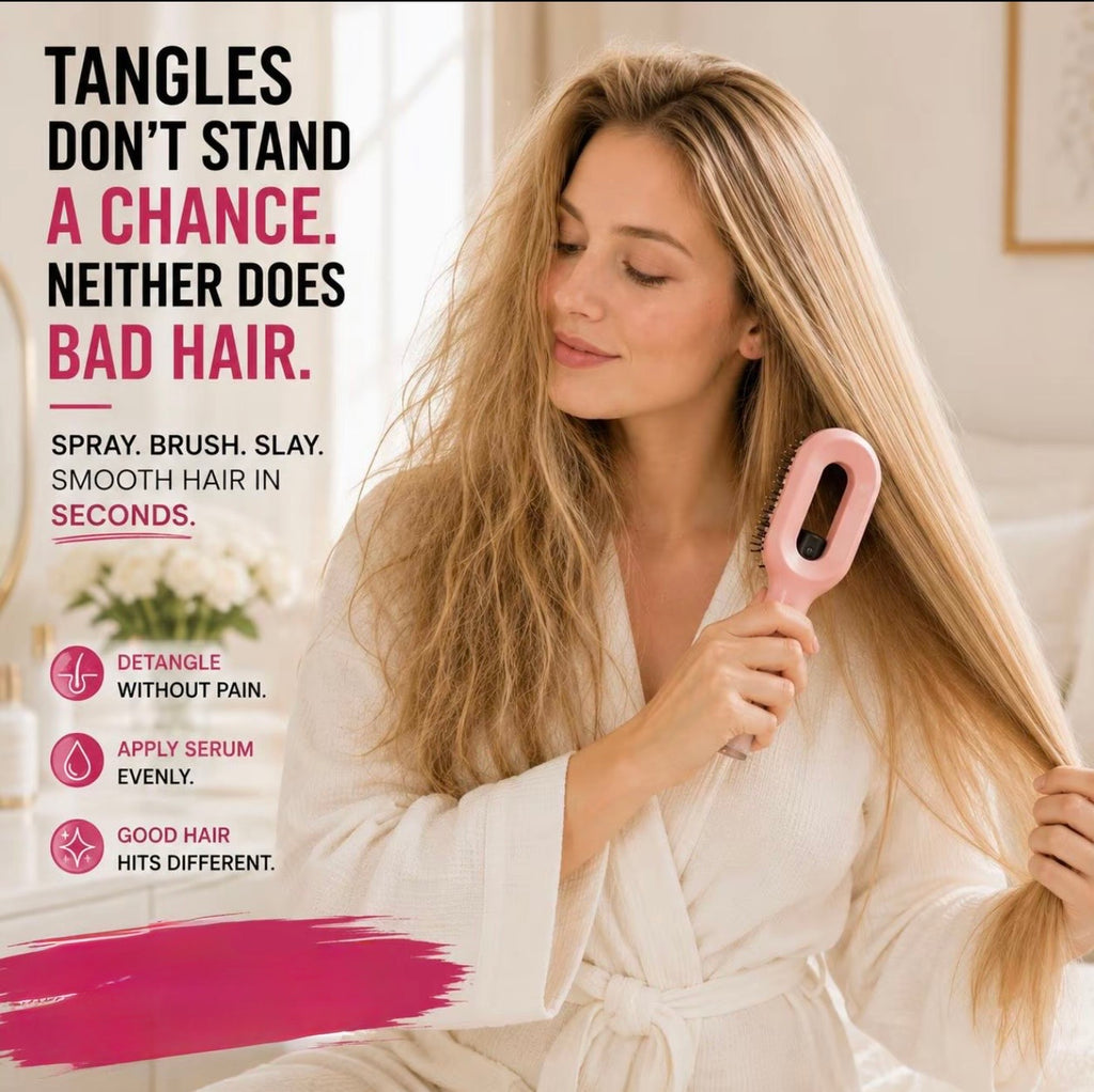 2-in-1 Hair Mist Spray Brush Detangler | Water Spray Hairbrush for Curly, Wavy & Straight Hair | Anti-Frizz